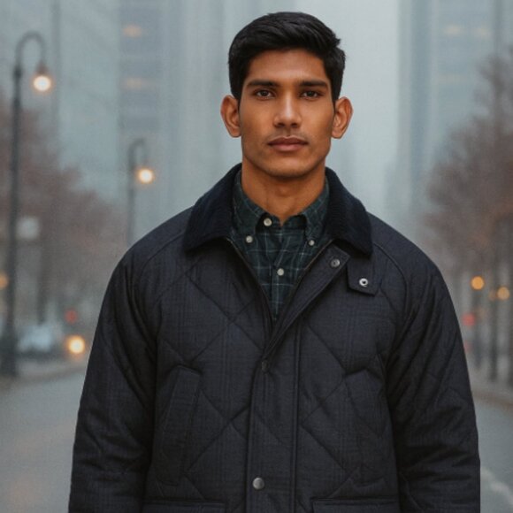 Barbour Premium BEDALE Houndstooth Quilted Jacket DK Navy MSRP$435 British Class - Picture 5 of 16